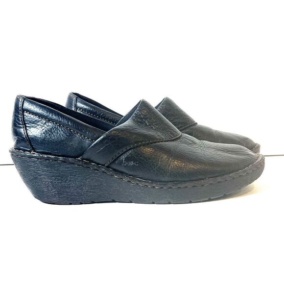BOC Born Concept Womens Size 10 M Black Tooled Leather Slip On Wedge Clogs Shoes - Picture 3 of 11